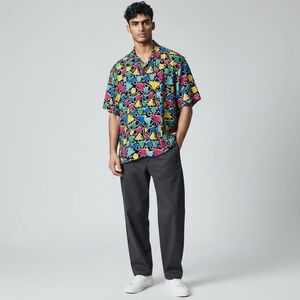 Oh Snap! Drill Clothing Men’s Geo Print Stretch Button-Up Shirt Size S 90s Style